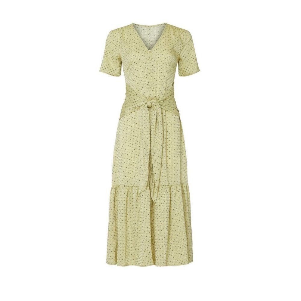 Love, Whit by Whitney Port Citron Dot Tie Waist Dress Size Small